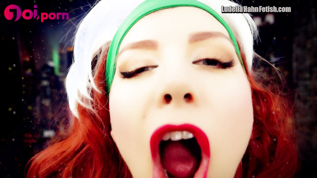 Sexy redhead jerks you off with gloves and kisses - Ludella Hahns Fetish Adventures